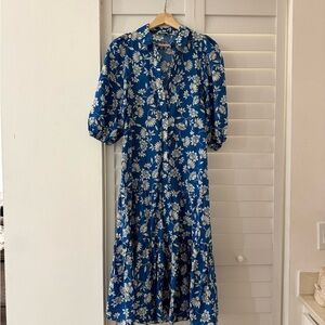 Zara Blue Floral Midi Dress